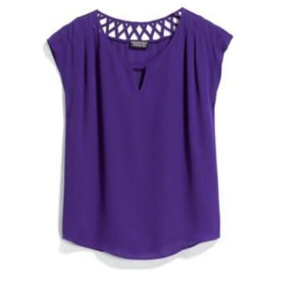 Papermoon Purple Lattice Weave Collar Sleeveless Blouse - Medium Petite